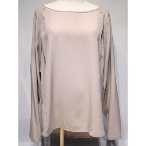 NWT Vince 100% Silk Long Sleeve Oversize Boat Neck Top Blouse Beige Women L $255
